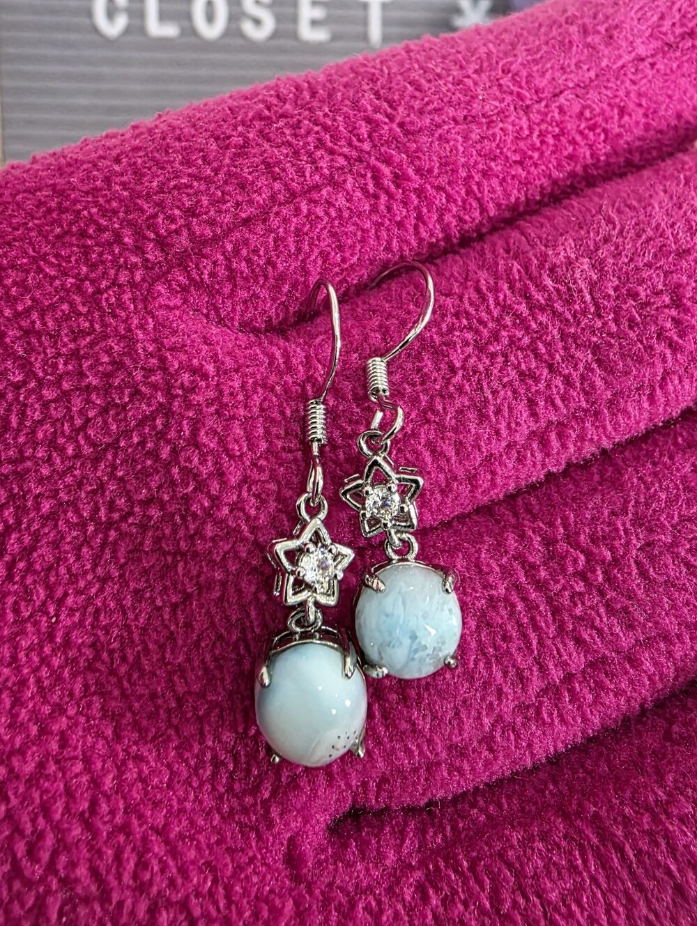 🔹️FINAL SALE🔹️S925 Silver Star Drop Earrings with Larimar Gemstone - Picture 2 of 4